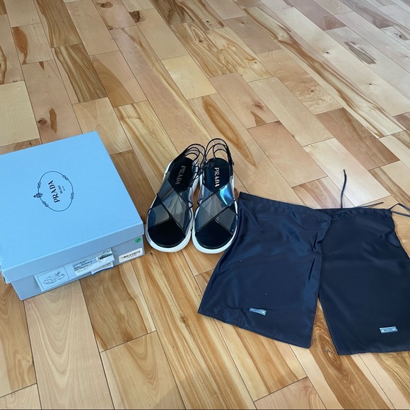 PRADA SANDALS WOMEN PLEXIGLASS TRANSPARENT BLACK - Picture 3 of 8